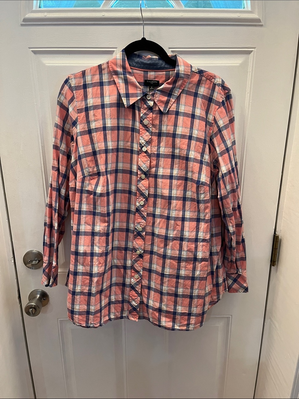 Talbots Pink and Navy Plaid Plus Size Button-Down Shirt